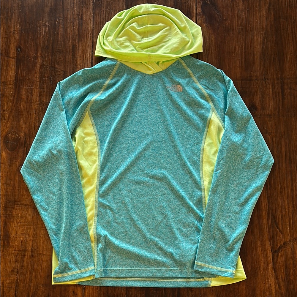 North Face Blue and yellow-green pullover Girls Size XL